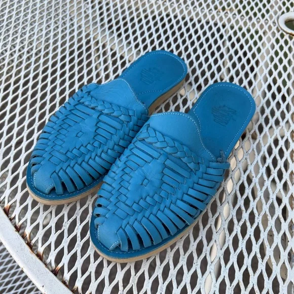 Blue Woven Leather Slip-On Huarache Mules - Picture 7 of 7